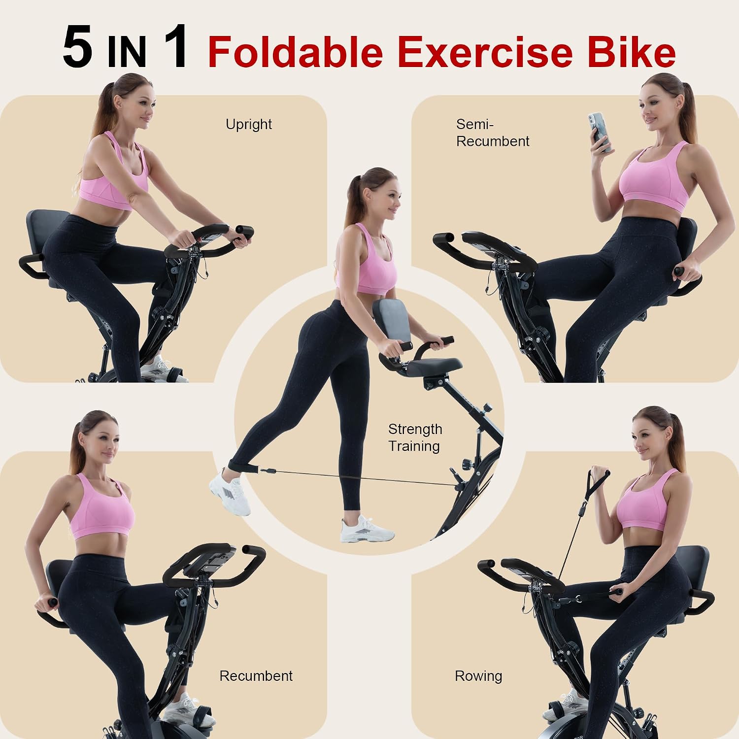 Foldable 5‑in‑1 Magnetic Exercise Bike
