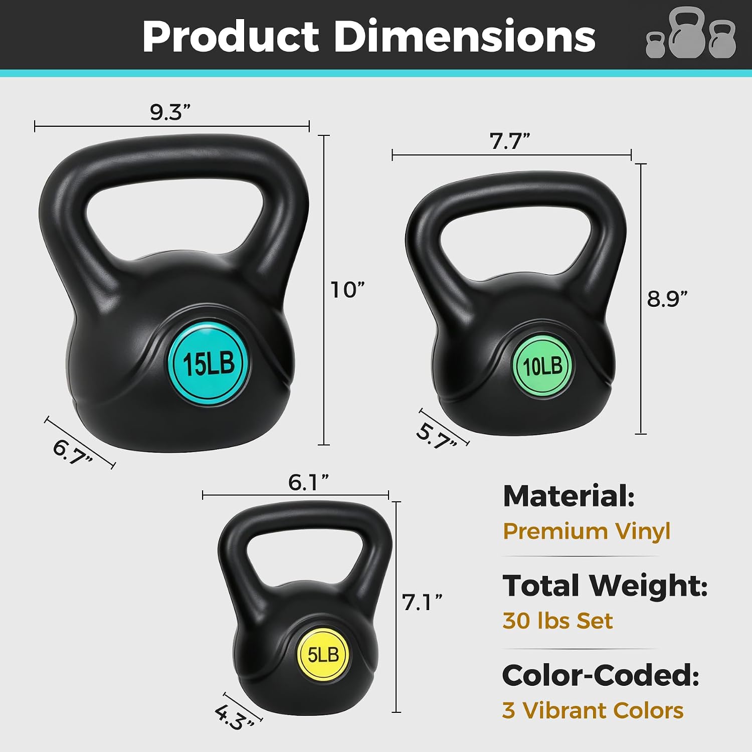 Wide‑Grip Flat‑Base Kettlebell Set