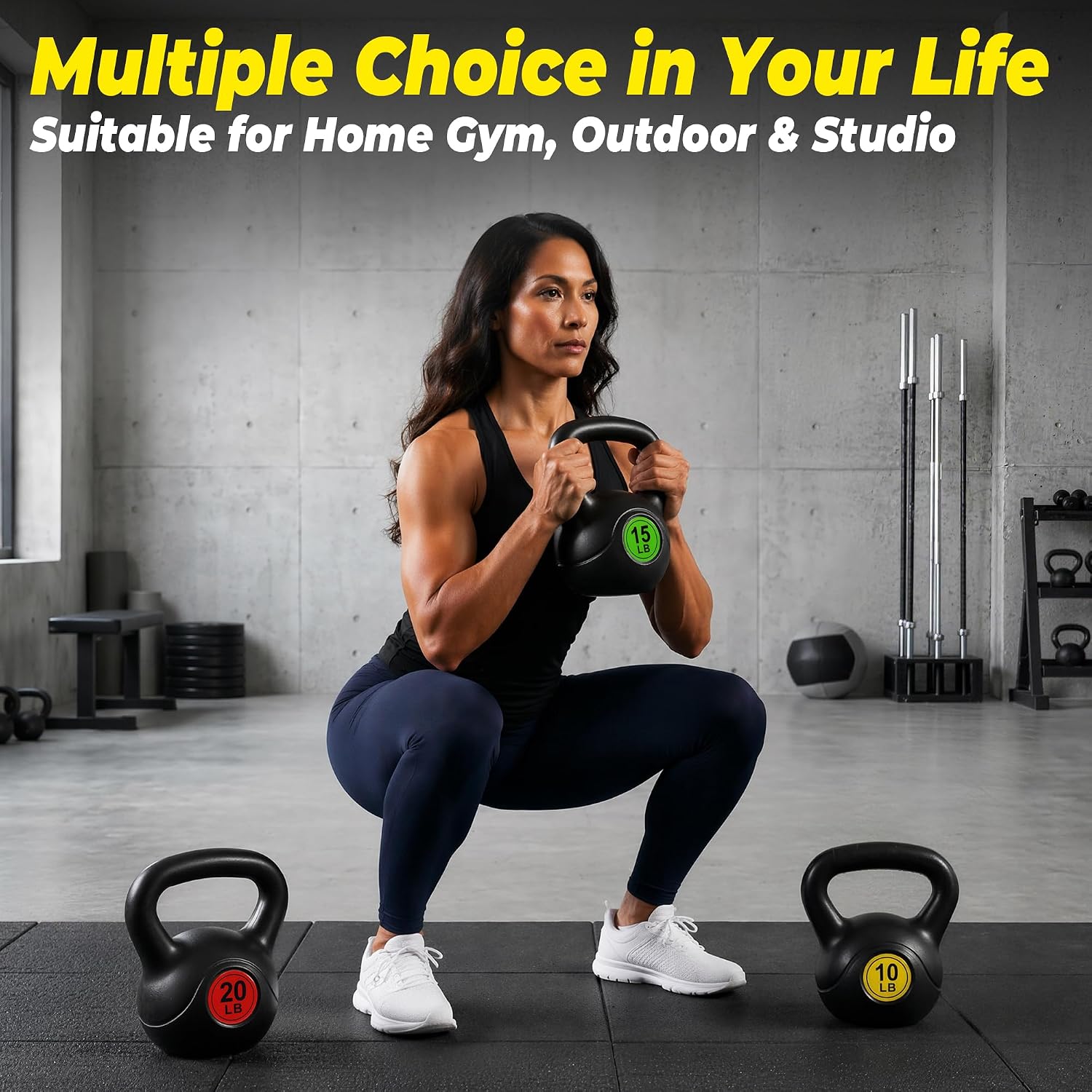 Wide‑Grip Black Kettlebell Set
