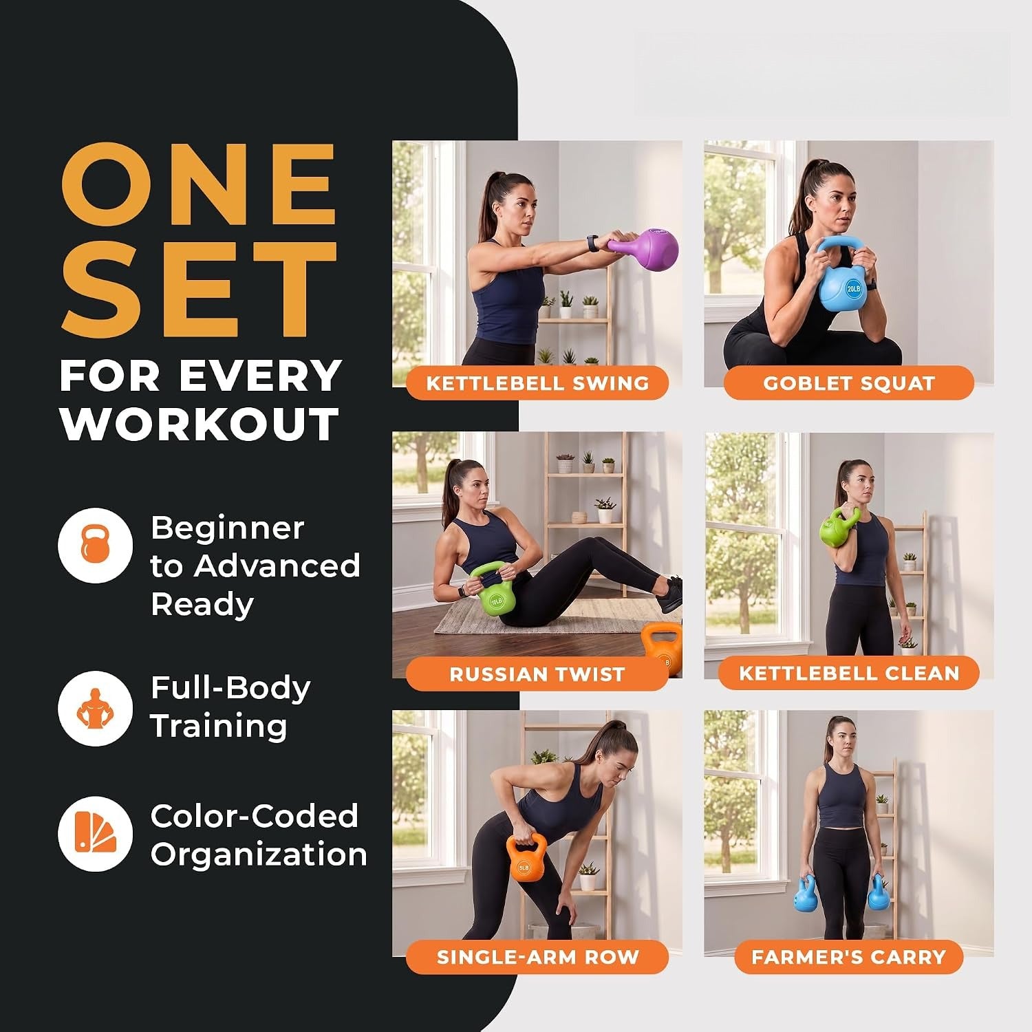 Vinyl Cement‑Filled Kettlebell Set