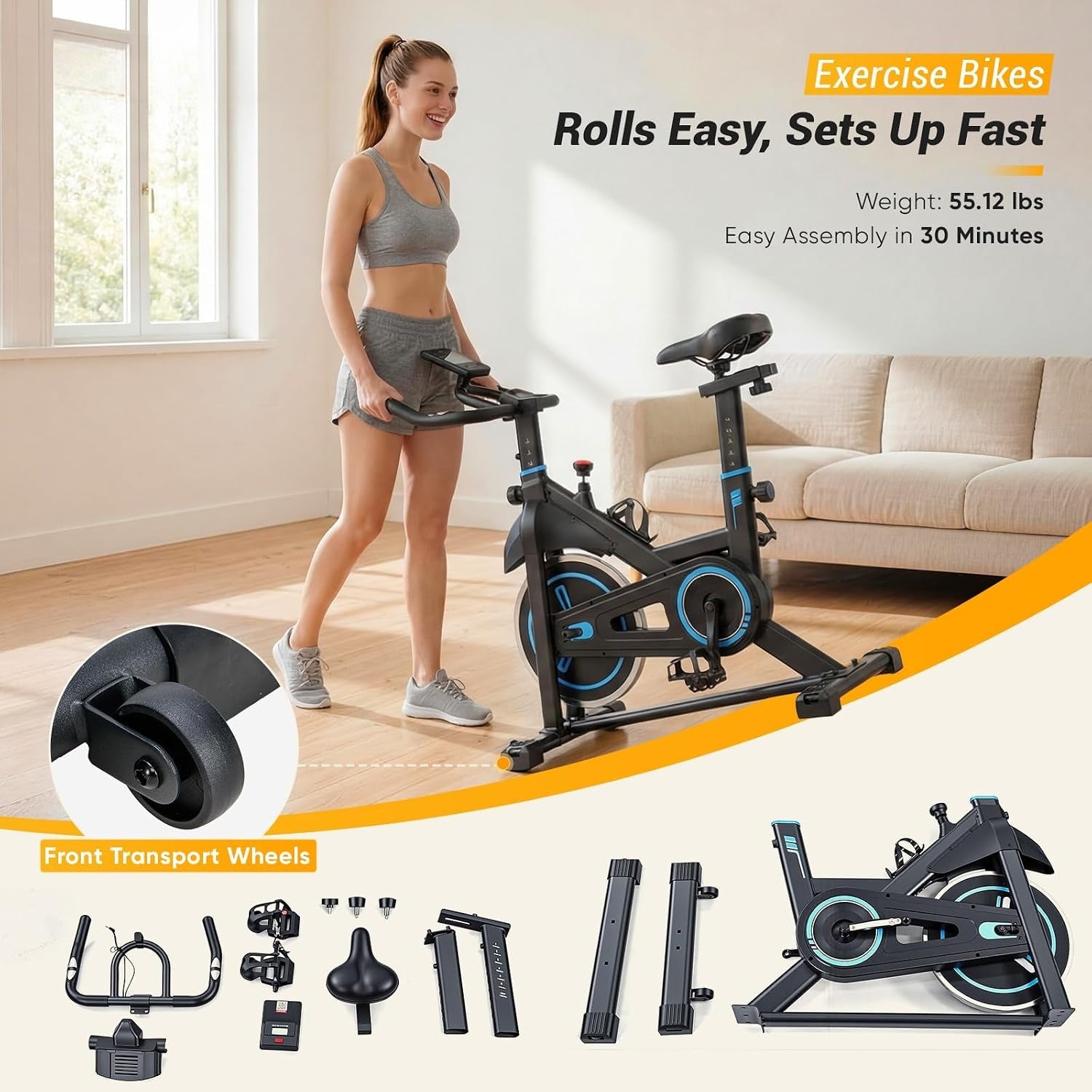 APP‑Enabled Adjustable Home Stationary Exercise Bike